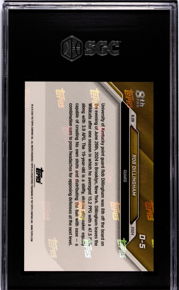 Rob Dillingham 2024-25 Topps Now Red #/10 rookie card, SGC 9.5, back