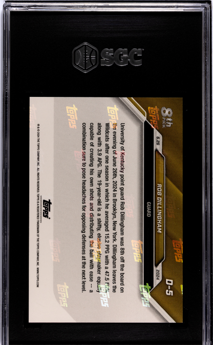 Rob Dillingham 2024-25 Topps Now Red #/10 rookie card, SGC 9.5, back