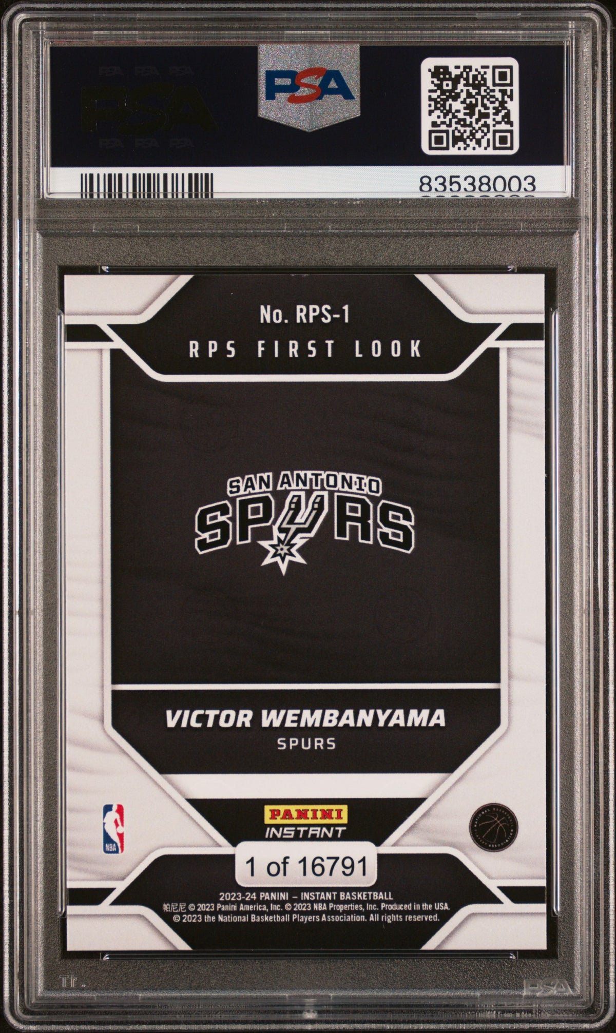 2023 Panini Instant RPS First Look Victor Wembanyama #RPS1 Rookie RC PSA 8