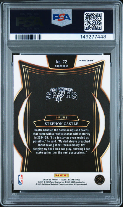 2024 Panini Select Stephon Castle #72 Red Cracked Ice Rookie PSA 7 NM Spurs