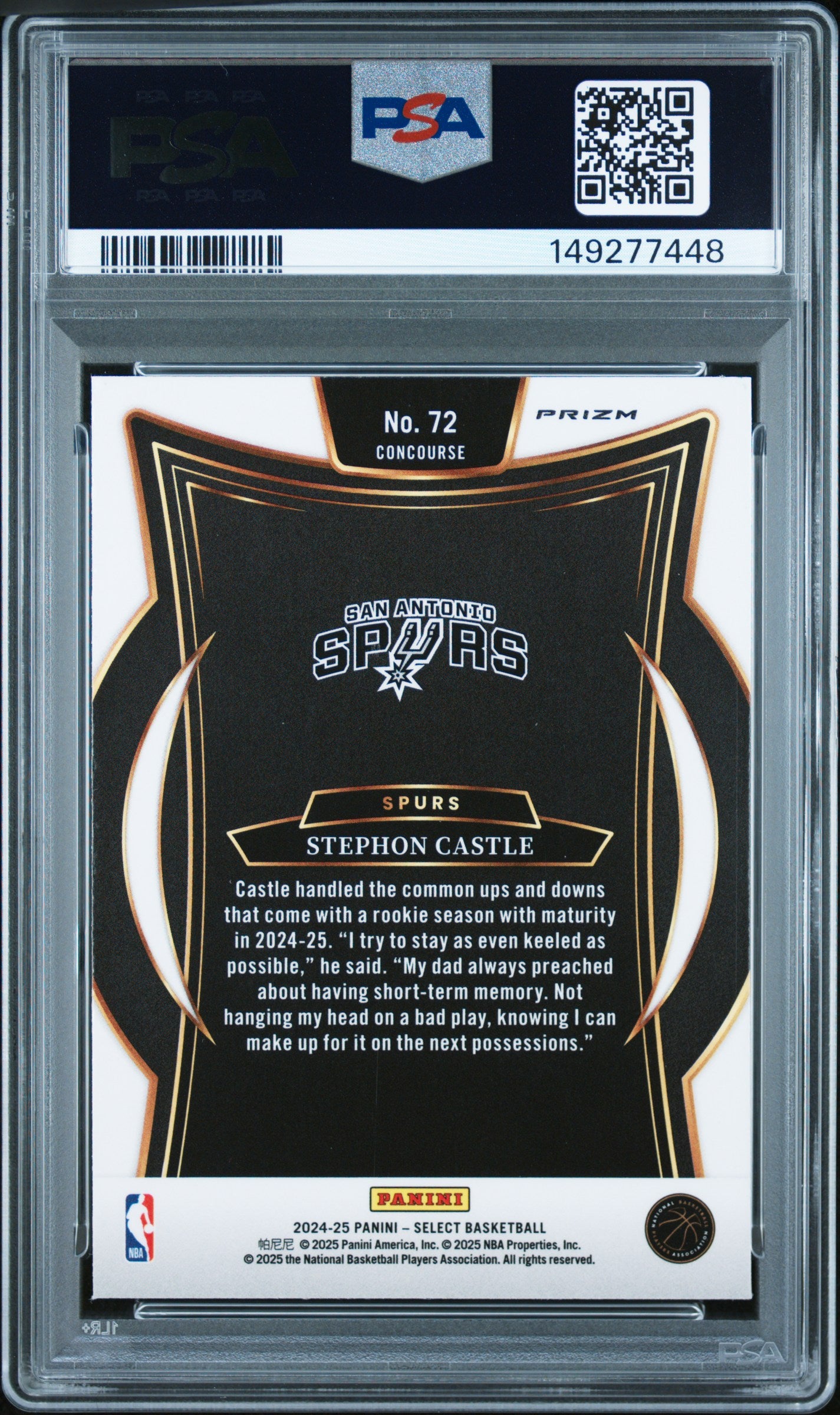 2024 Panini Select Stephon Castle #72 PSA 7