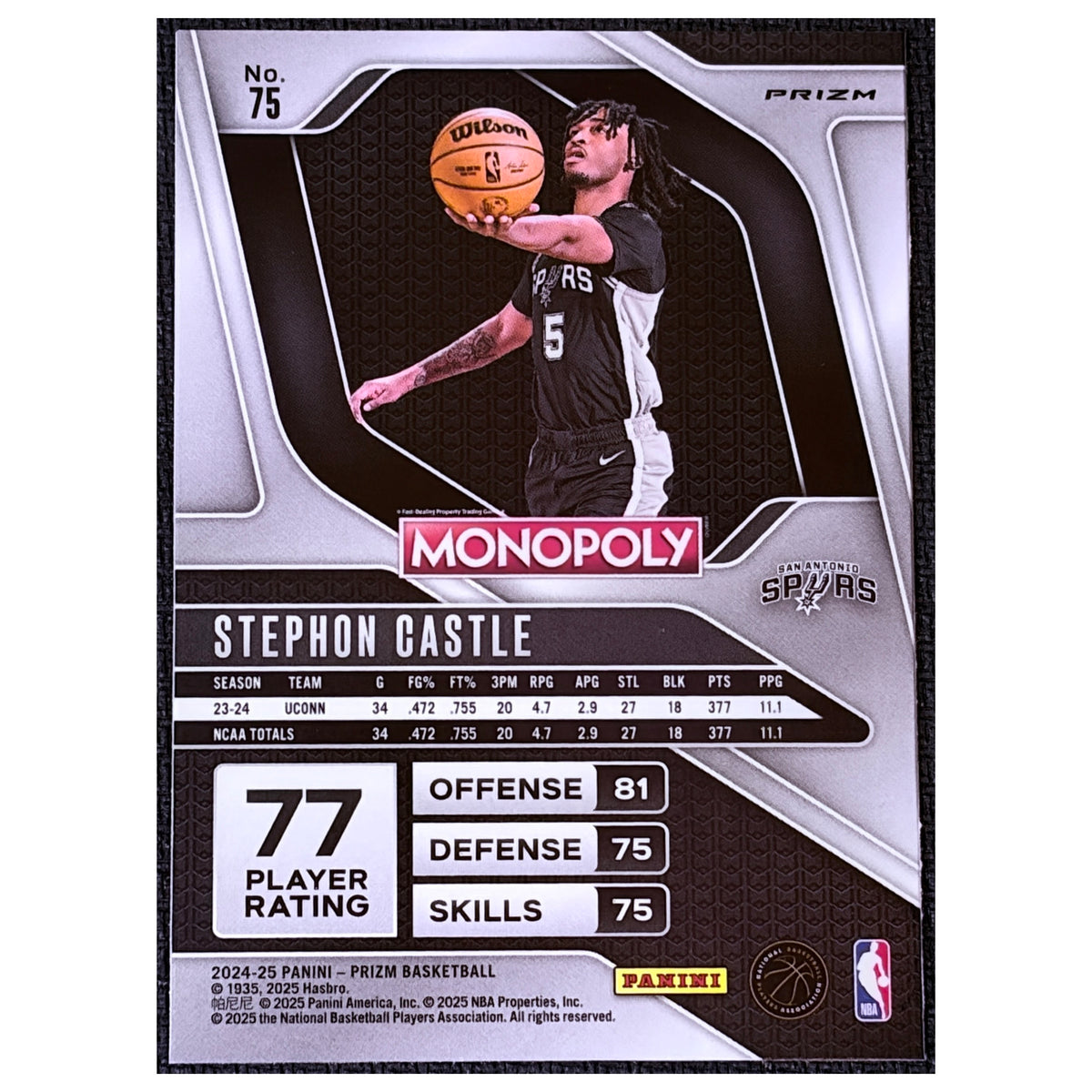 2025 Panini Prizm Monopoly Basketball Stephon Castle #75 RC