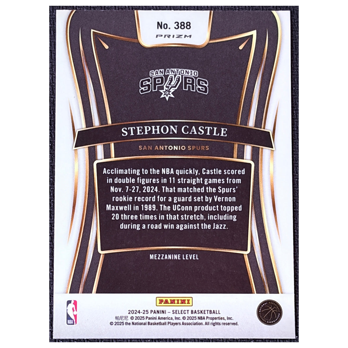 2025 Panini Select Prizm Mezzanine Level Stephon Castle #388 RC