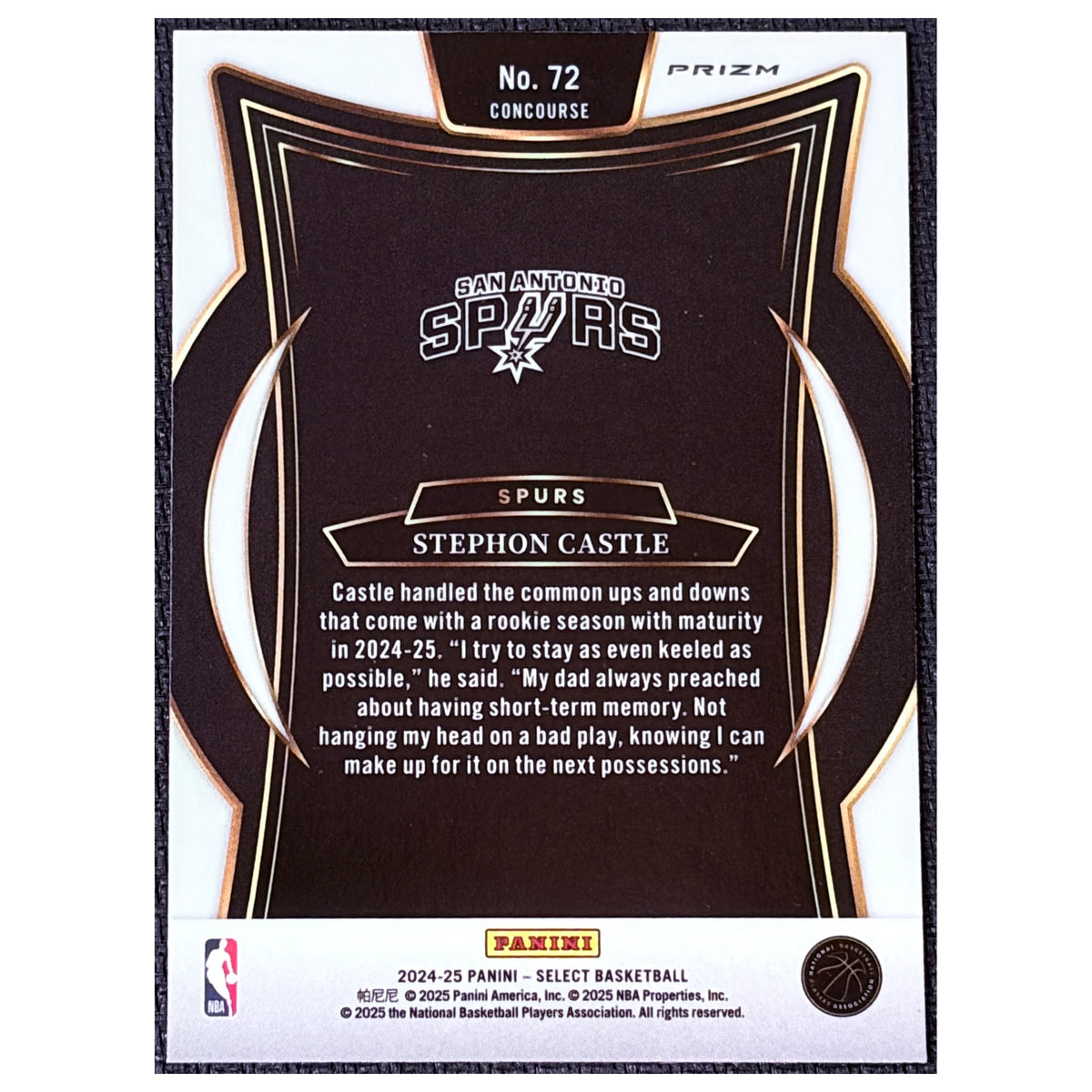 2025 Panini Select Concourse Stephon Castle #72 RC