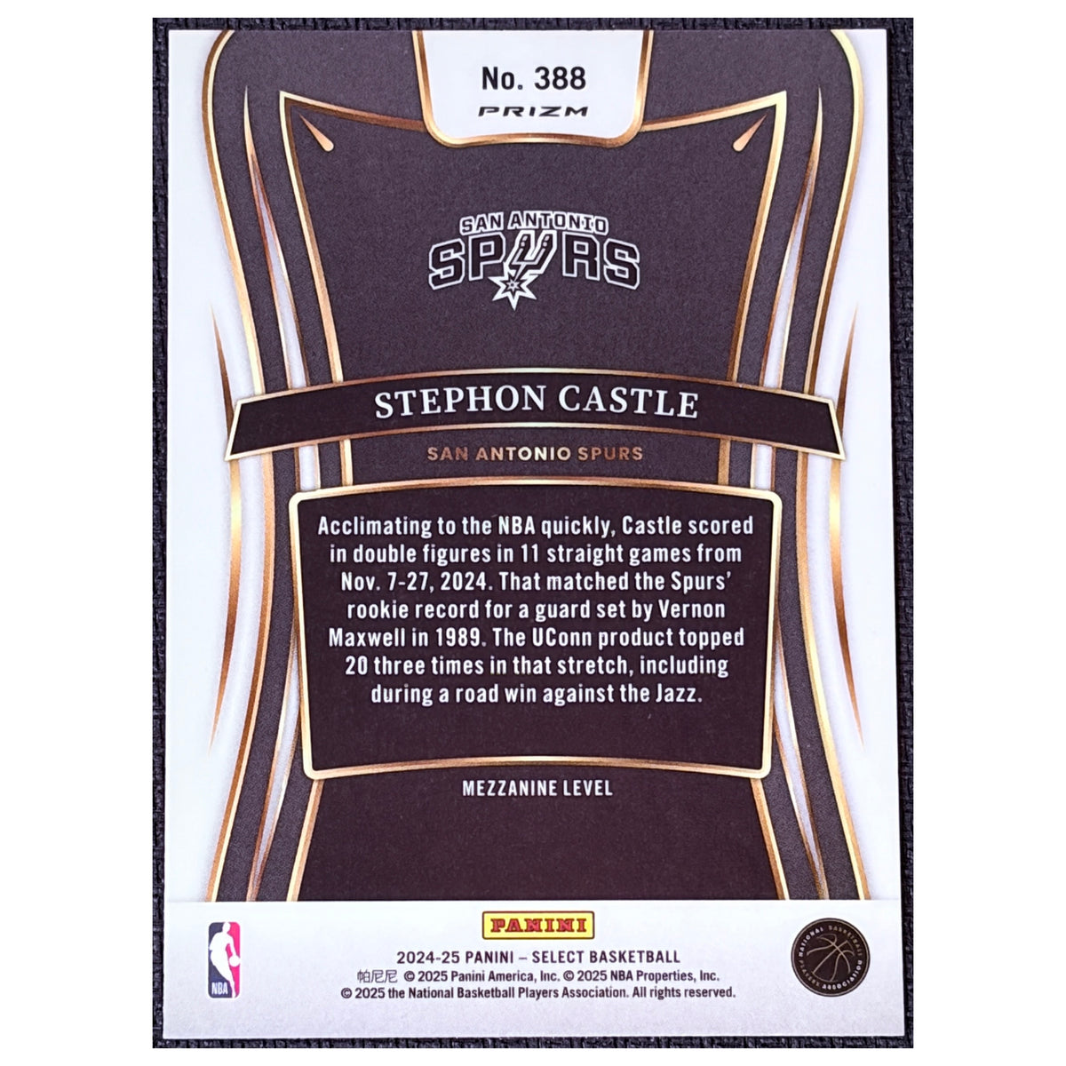 2025 Panini Select Prizm Mezzanine Level Stephon Castle #388 RC