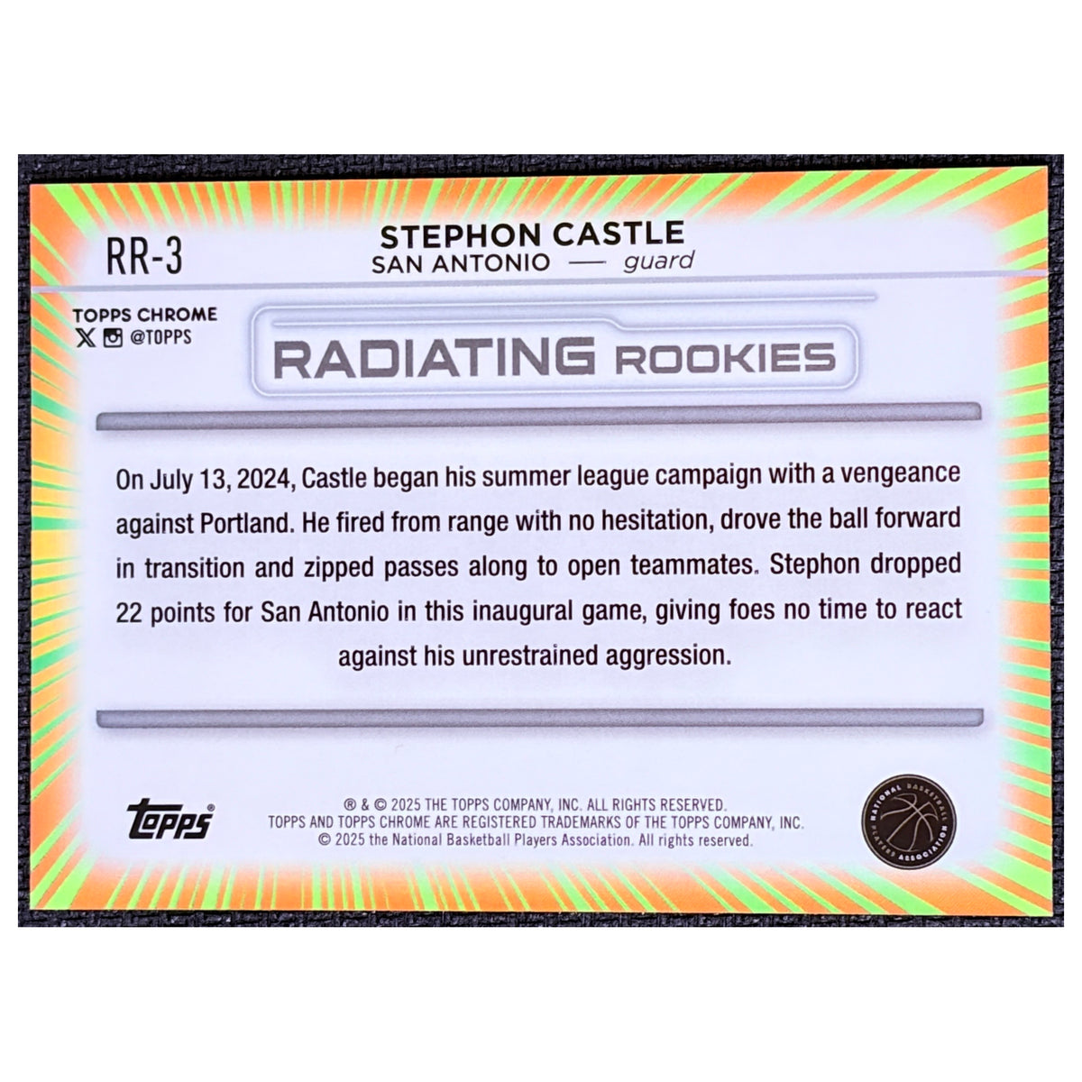 2025 Topps Chrome Radiating Rookies Stephon Castle #RR-3 RC