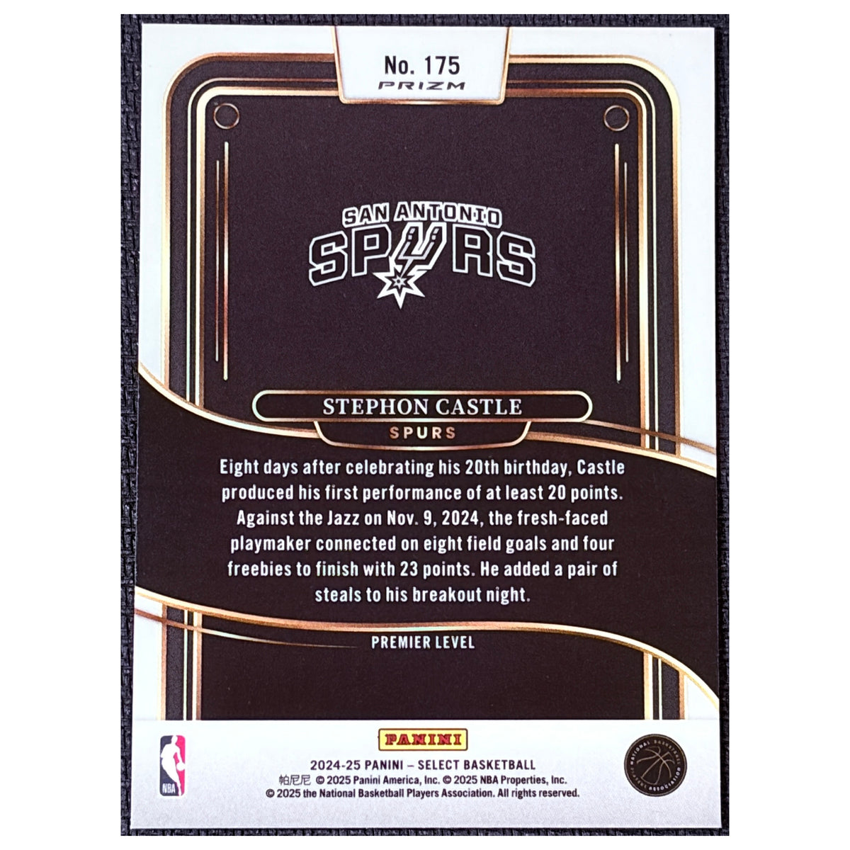 2025 Panini Select Basketball Premier Level Stephon Castle #175 RC