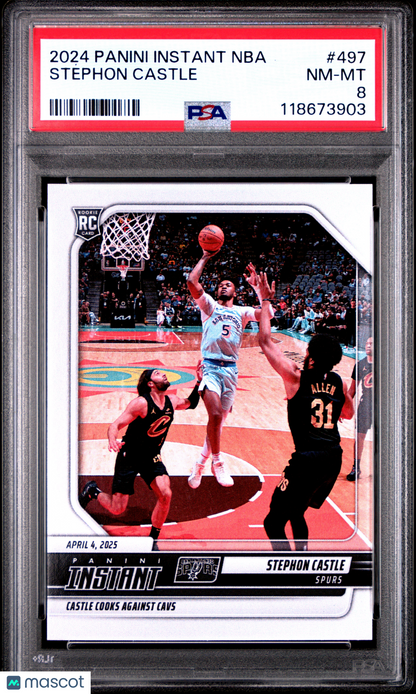 Stephon Castle 2024 Panini Instant /142 rookie card, PSA 8