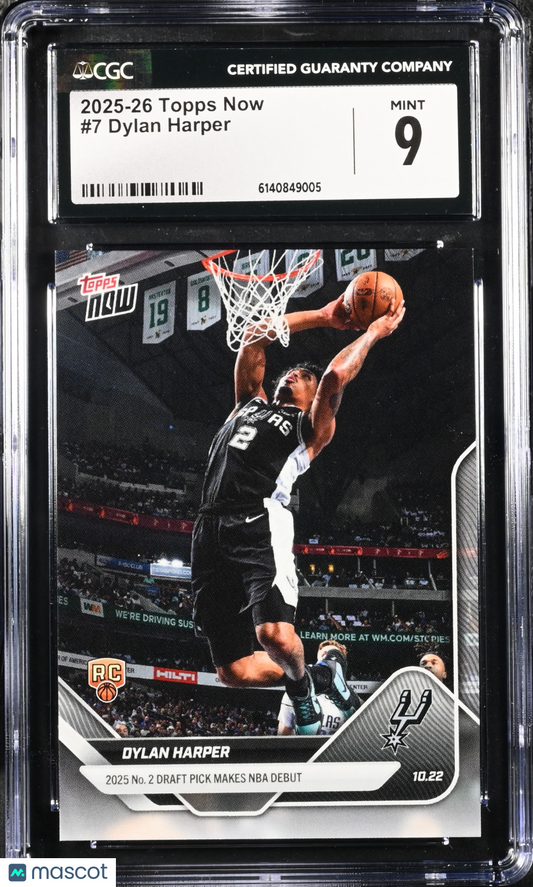 2025-26 Topps Now Dylan Harper #7 /6491 #2 Pick Debut Rookie RC CGC 9 RC Spurs