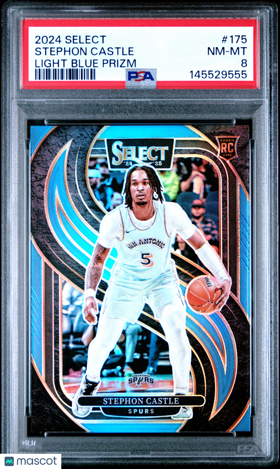 2024 Panini Select Stephon Castle #175 Light Blue Prizm PSA 8 117/299 RC Spurs