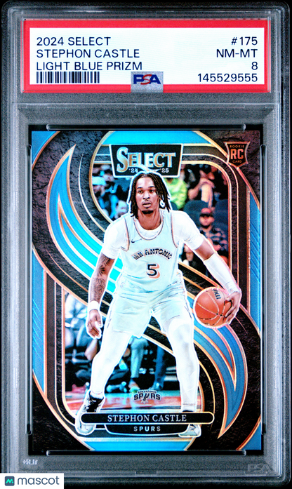 2024 Panini Select Stephon Castle #175 Light Blue Prizm PSA 8 117/299 RC Spurs