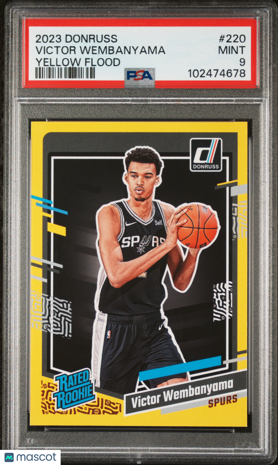 2023 Panini Donruss Victor Wembanyama #220 Yellow Flood SP Mint Rookie PSA 9