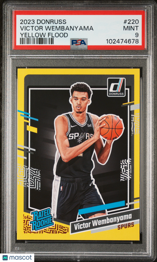 2023 Panini Donruss Victor Wembanyama #220 Yellow Flood SP Mint Rookie PSA 9