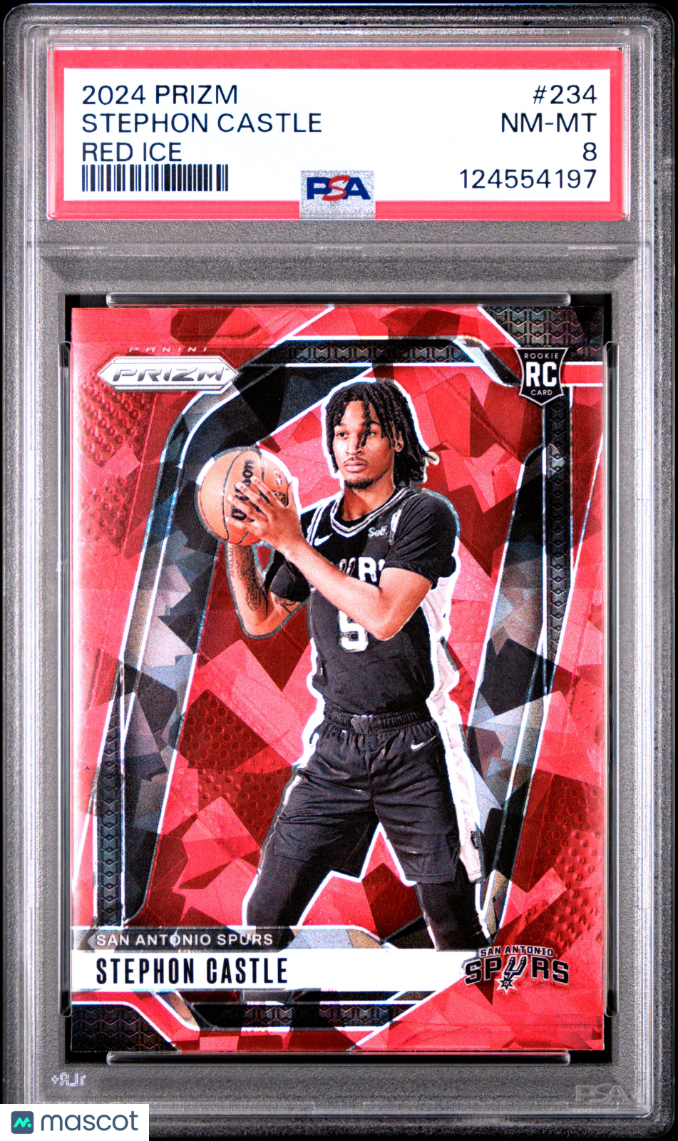 Stephon Castle 2024-25 Panini Prizm Prizms Red Ice rookie card, PSA 8