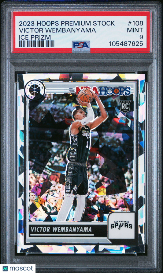 Victor Wembanyama 2023-24 Hoops Premium Stock #108 Ice Prizm PSA 9 RC