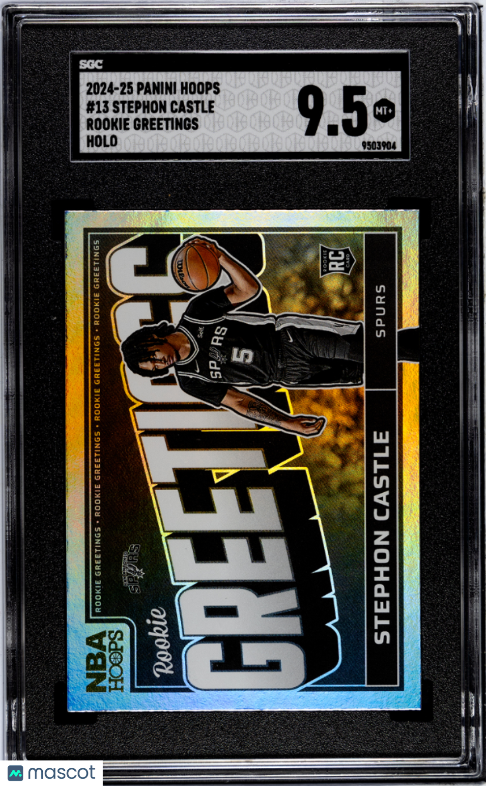 Stephon Castle 2024-25 Hoops #13 Rookie Greetings Holo SGC 9.5 RC