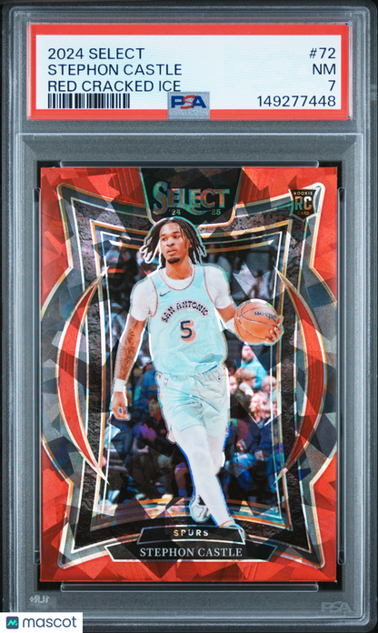 2024 Panini Select Stephon Castle #72 Red Cracked Ice Rookie PSA 7 NM Spurs