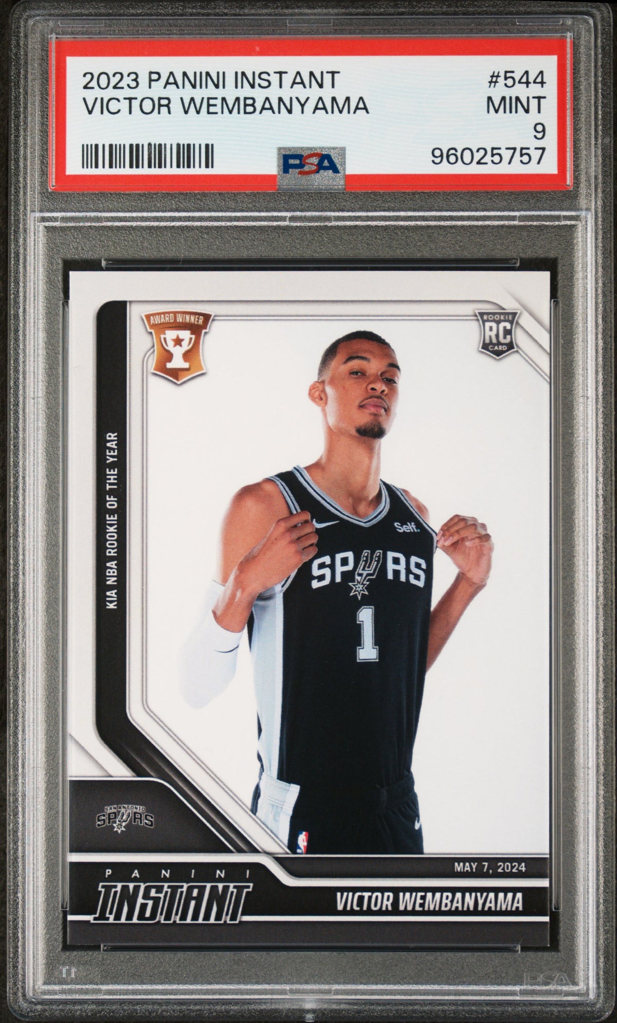 Victor Wembanyama 2023-24 Panini Instant KIA ROTY /11420 rookie card, PSA 9