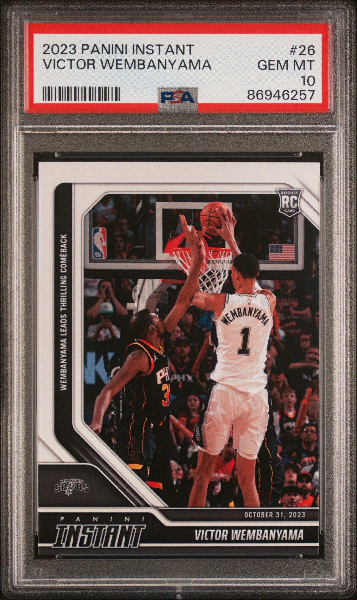Victor Wembanyama 2023-24 Panini Instant rookie card, PSA 10